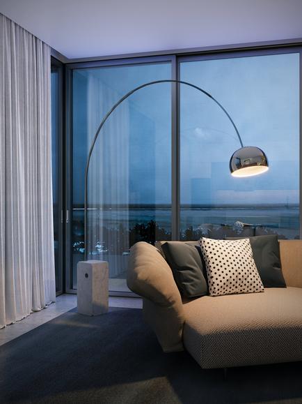 Flos Arco Carrara Marble Base Floor Lamp, Grey Steel - view 2, Steel