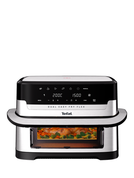 Tefal Dual Easy Fry Flex EY922D Fryer Flex Air Fryer, 9L, Stainless-steel, Stainless-steel