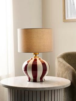John Lewis Burano Striped Ceramic Table Lamp - view 2, Burgundy