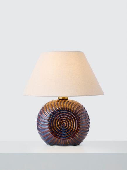 John Lewis Fowey Reactive Glaze Ceramic Table Lamp, Brown/Blue, Blue