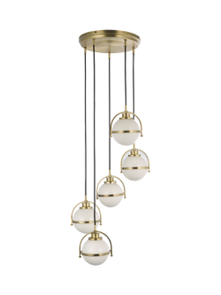 John Lewis Contour 5 Pendant Cluster Ceiling Light, Matt Antique Brass - view 2, Matt Antique Brass