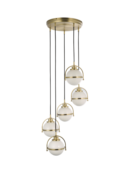 John Lewis Contour 5 Pendant Cluster Ceiling Light, Matt Antique Brass - view 2, Matt Antique Brass