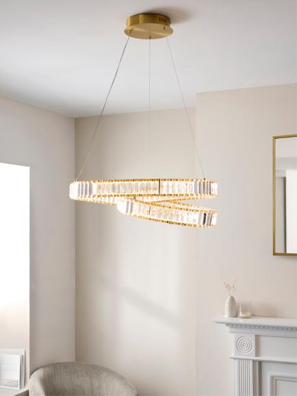 John Lewis Clarice Glass Swirl LED Hoop Pendant Ceiling Light, Gold Effect - view 2, Gold Effect