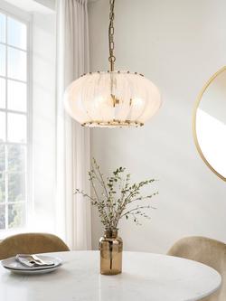 John Lewis Jardin Glass Pendant Ceiling Light, Brass - view 2, Clear Glass