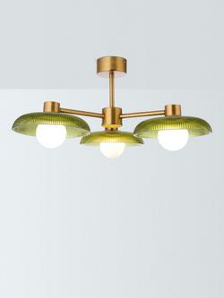 John Lewis Platera Glass 3 Arm Semi Flush Ceiling Light, Green, Green