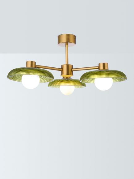 John Lewis Platera Glass 3 Arm Semi Flush Ceiling Light, Green, Green