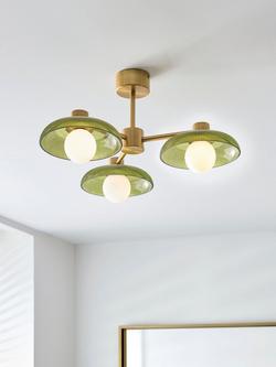 John Lewis Platera Glass 3 Arm Semi Flush Ceiling Light, Green - view 2, Green