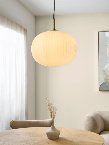 John Lewis Pleated Glass Globe Ceiling Light, Matt Antique Brass - view 2, Matt Antique Brass