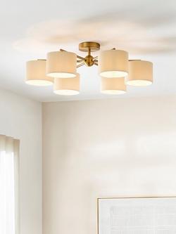 John Lewis Rosso 6 Arm Semi Flush Ceiling Light, Antique Brass - view 2, Antique Brass