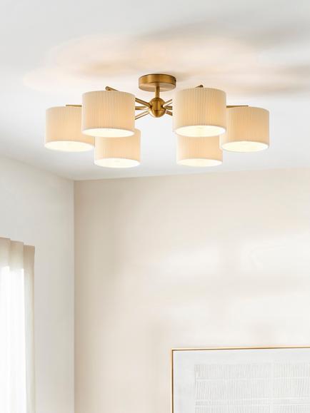 John Lewis Rosso 6 Arm Semi Flush Ceiling Light, Antique Brass - view 2, Antique Brass