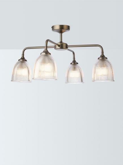 John Lewis Saltern Glass 4 Arm Semi Flush Ceiling Light, Pewter, Antique Bronze