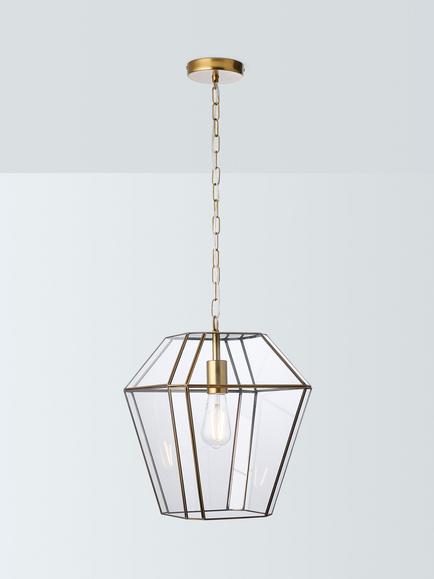 John Lewis Timeless Lantern Pendant Ceiling Light, Antique Brass, Clear Glass