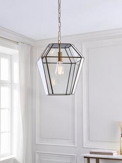 John Lewis Timeless Lantern Pendant Ceiling Light, Antique Brass - view 2, Clear Glass