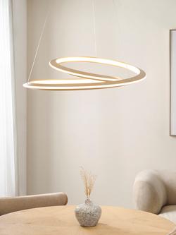 John Lewis Tempesta Twirl LED Hoop Pendant Ceiling Light, Brass Effect - view 2, Brass Effect