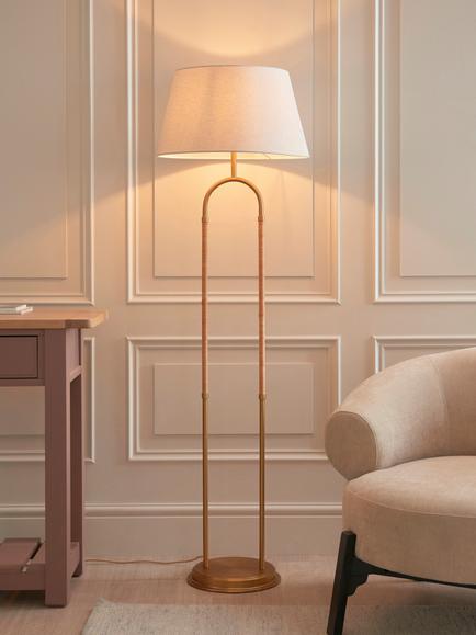John Lewis Archibald Cane Floor Lamp, Brass - view 2, Brushed Aged Brass