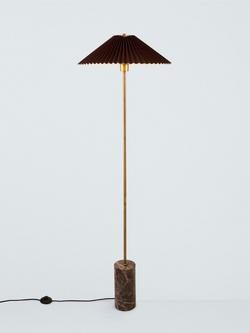 John Lewis Concert Marble Base Pleat Shade Floor Lamp, Brown, Antique Brass