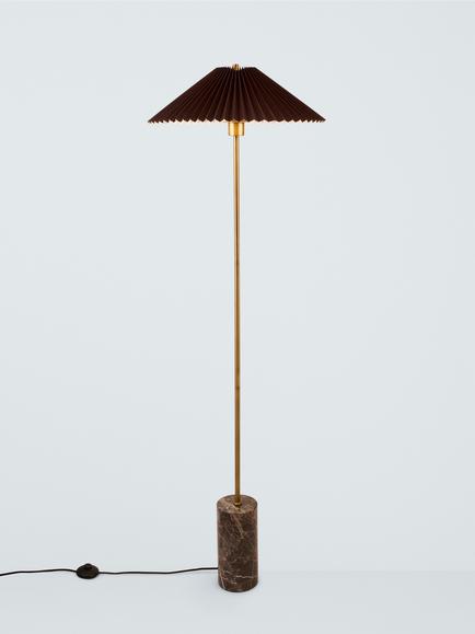 John Lewis Concert Marble Base Pleat Shade Floor Lamp, Brown, Antique Brass