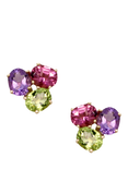 E.W Adams 9ct Yellow Gold Oval Amethyst, Peridot and Pink Tourmaline Stud Earrings