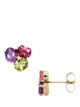 E.W Adams 9ct Yellow Gold Oval Amethyst, Peridot and Pink Tourmaline Stud Earrings