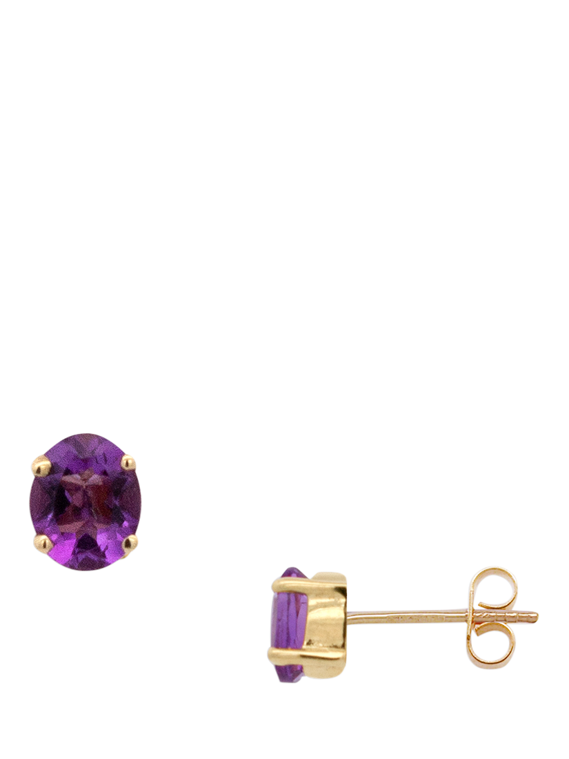Product image 1 of 3, which shows E.W Adams 9ct Yellow Gold Claw Set Amethyst Stud Earrings