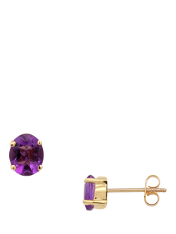 E.W Adams 9ct Yellow Gold Claw Set Amethyst Stud Earrings, Yellow Gold