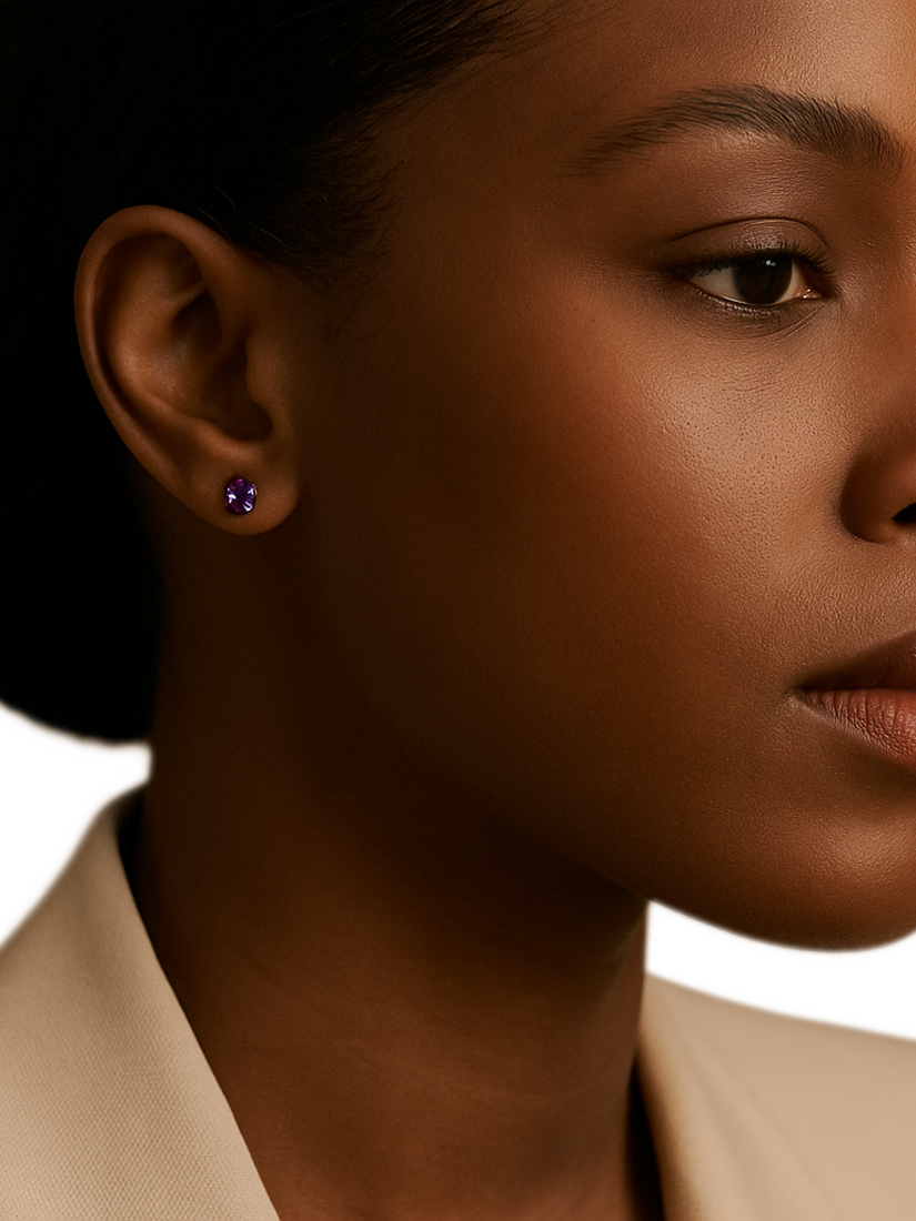 Product image 2 of 3, which shows E.W Adams 9ct Yellow Gold Claw Set Amethyst Stud Earrings