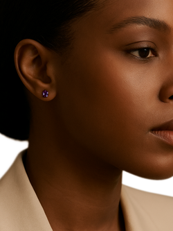 E.W Adams 9ct Yellow Gold Claw Set Amethyst Stud Earrings - view 2, Yellow Gold