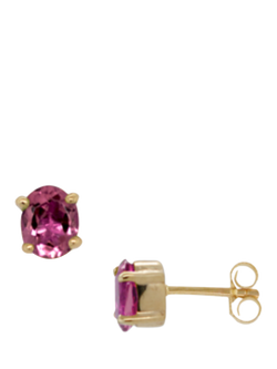 E.W Adams 9ct Yellow Gold Pink Tourmaline Stud Earrings, Gold/Pink
