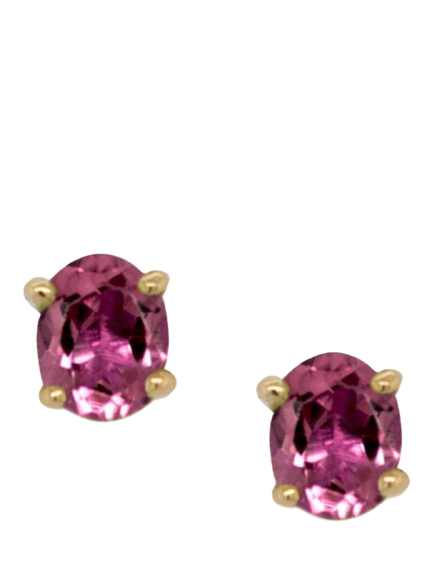E.W Adams 9ct Yellow Gold Pink Tourmaline Stud Earrings, Gold/Pink