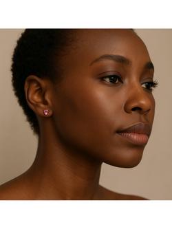 E.W Adams 9ct Yellow Gold Pink Tourmaline Stud Earrings - view 2, Gold/Pink