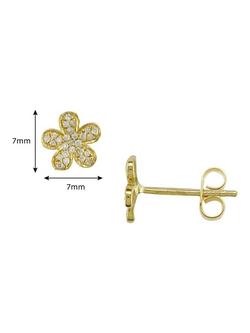 E.W Adams 9ct Yellow Gold Diamond Cluster Flower Stud Earrings - view 2, Gold