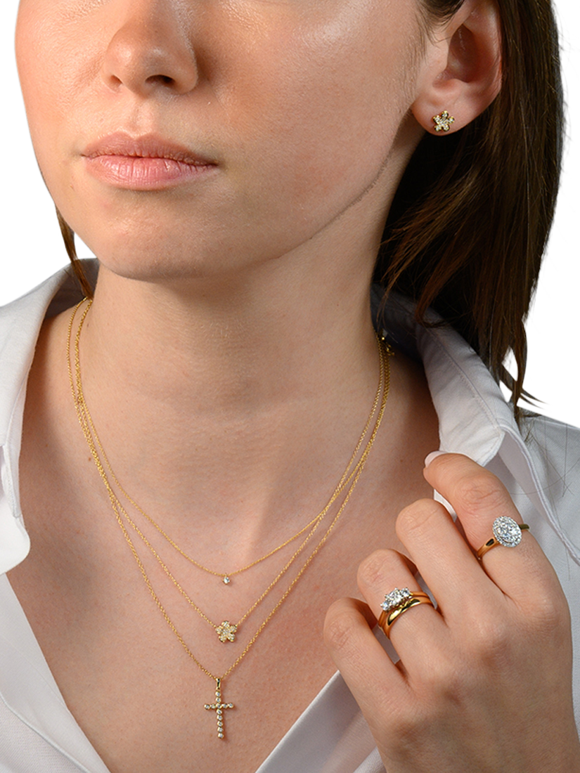 Product image 4 of 5, which shows E.W Adams 9ct Yellow Gold Diamond Cluster Flower Stud Earrings