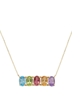 E.W Adams 9ct Yellow Gold 5 Oval Stone Necklace, Gold/Multi