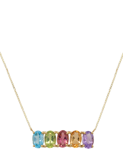 E.W Adams 9ct Yellow Gold 5 Oval Stone Necklace, Gold/Multi