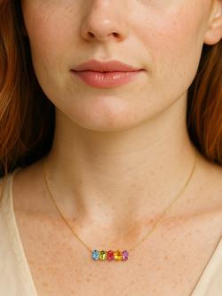 E.W Adams 9ct Yellow Gold 5 Oval Stone Necklace - view 2, Gold/Multi