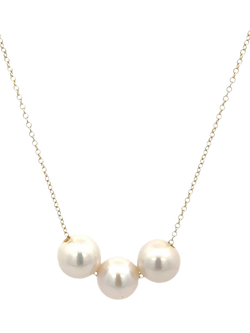 E.W Adams 9ct Yellow Triple Pearl Necklace, Gold/White