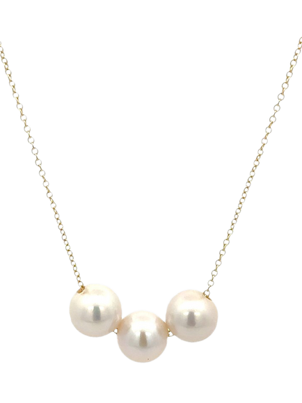 E.W Adams 9ct Yellow Triple Pearl Necklace, Gold/White