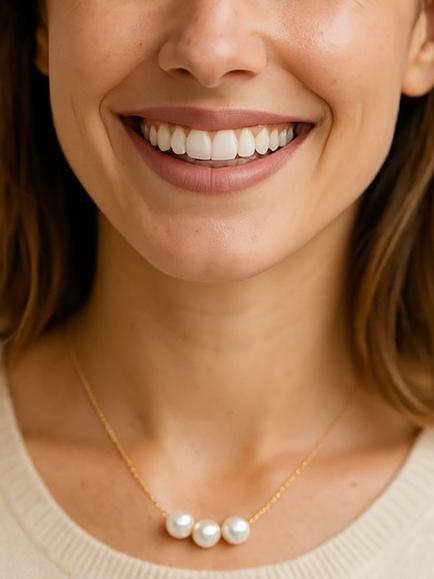 E.W Adams 9ct Yellow Triple Pearl Necklace - view 2, Gold/White
