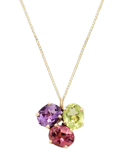 E.W Adams 9ct Yellow Gold Peridot Amethyst and Tourmaline Pendant Necklace, Gold/Multi