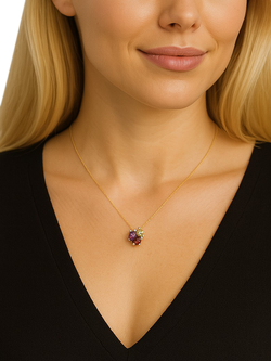 E.W Adams 9ct Yellow Gold Peridot Amethyst and Tourmaline Pendant Necklace - view 2, Gold/Multi