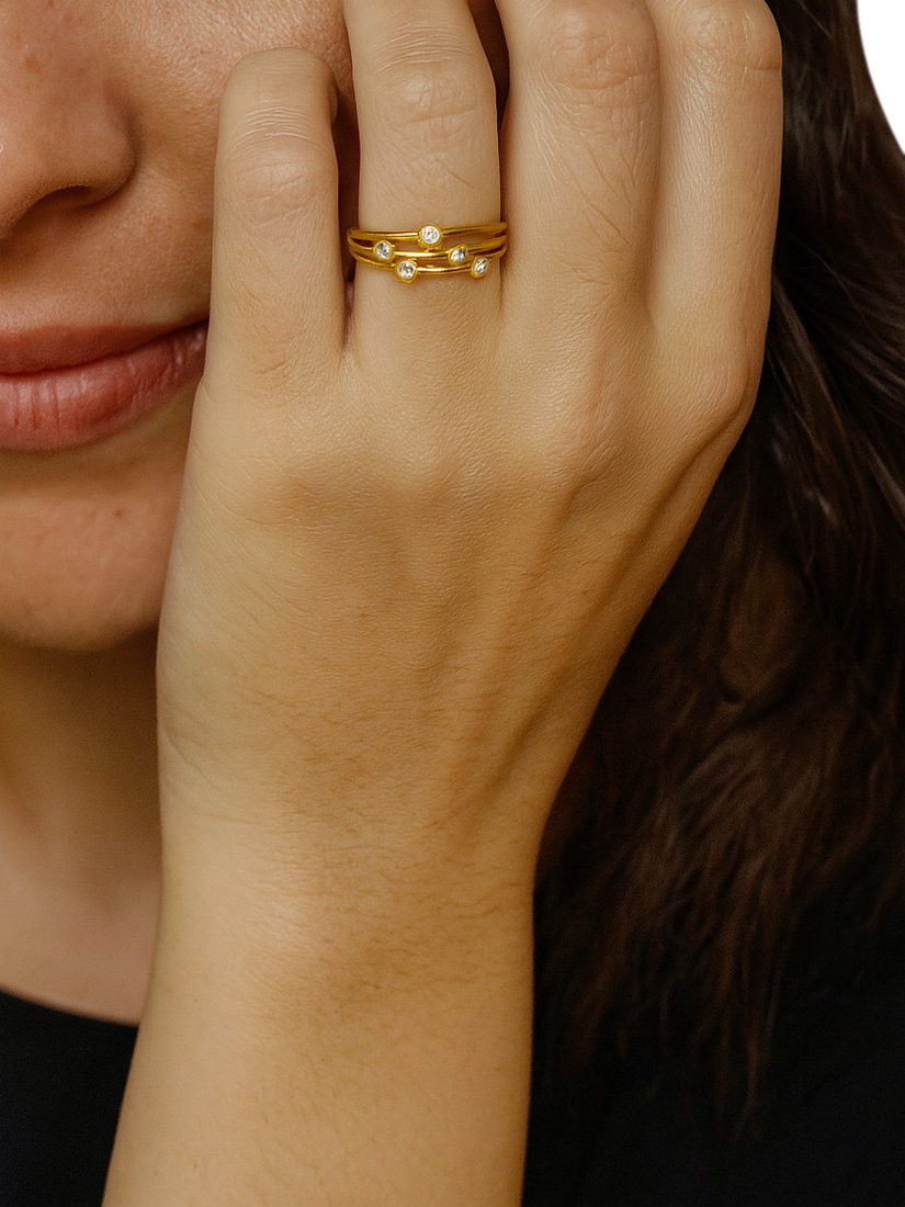 Product image 2 of 3, which shows E.W Adams 18ct Yellow Gold Split Row Diamond Ring, M