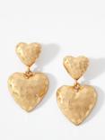 Mint Velvet Double Heart Drop Earrings, Gold