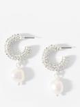 Mint Velvet Diamante Pearl Hoop Earrings, Silver