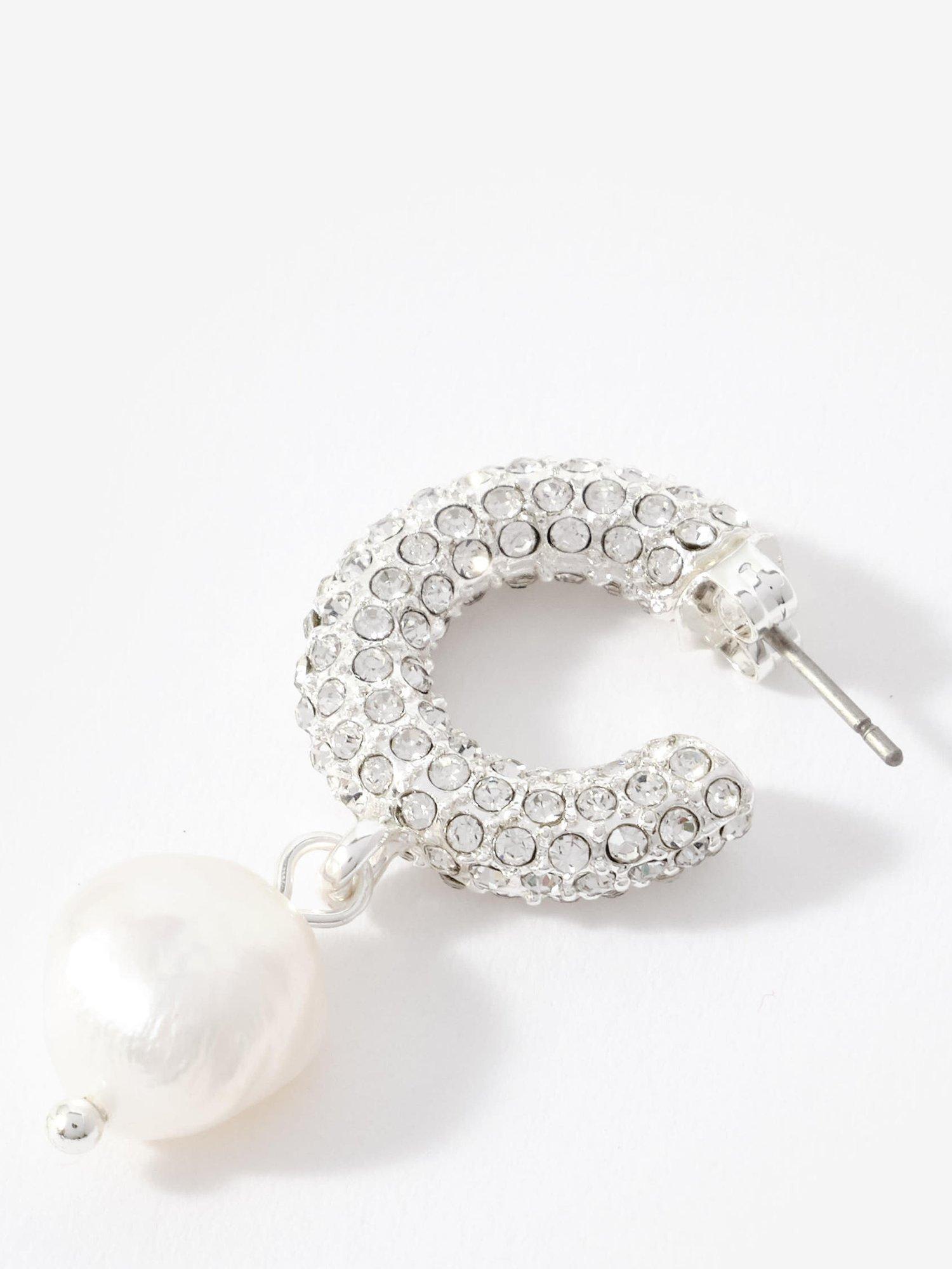 Product image 4 of 4, which shows Mint Velvet Diamante Pearl Hoop Earrings, Silver