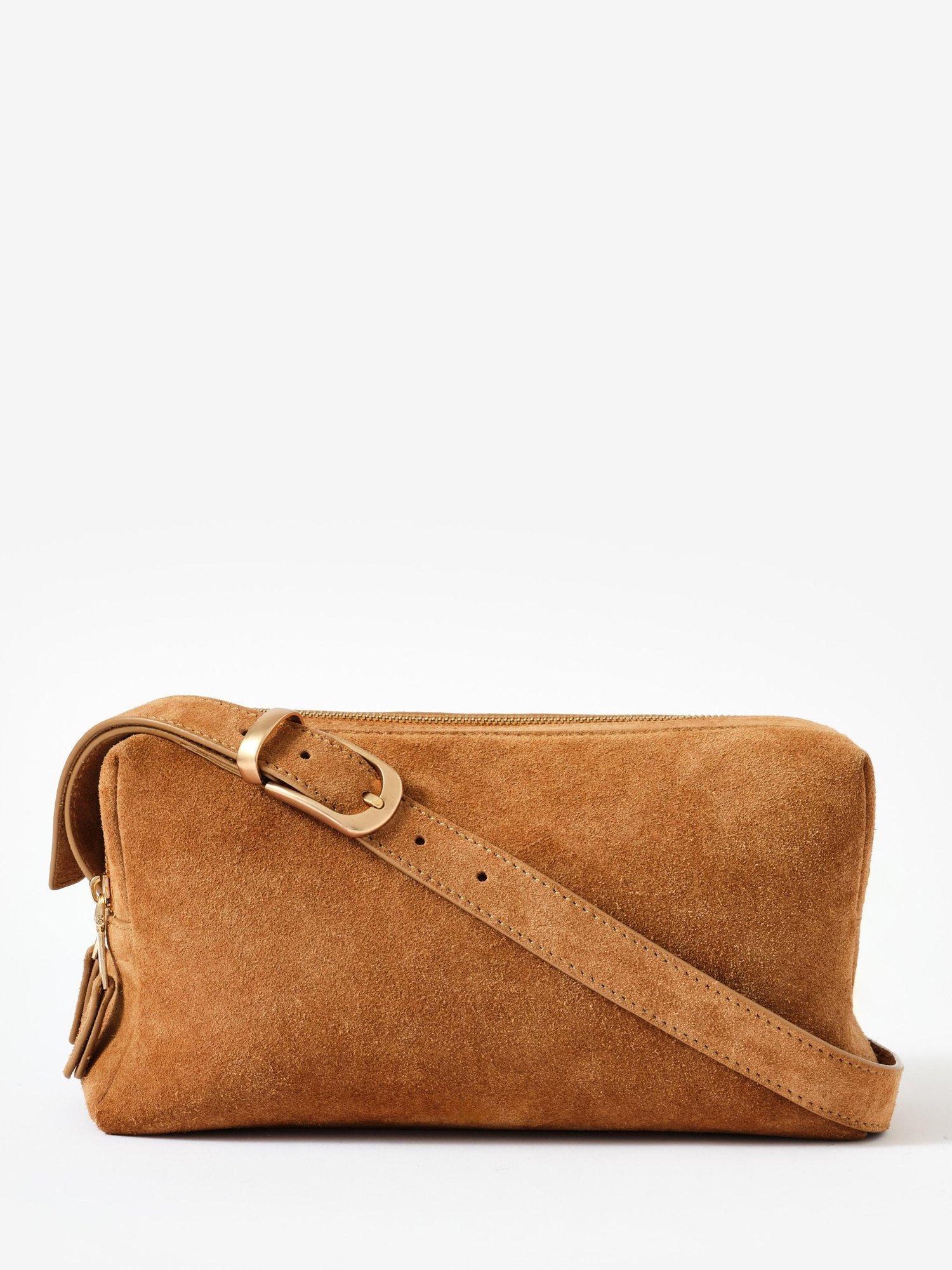 Product image 1 of 4, which shows Mint Velvet Slouch Suede Shoulder Bag, Tan