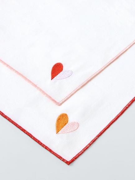 John Lewis Embroidered Hearts Cotton Napkin, Set of 2, White, White
