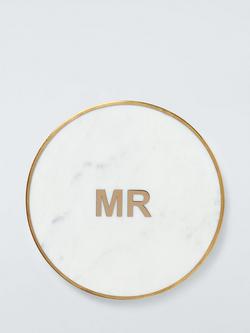 John Lewis White Marble Brass Mr Round Coaster, Natural