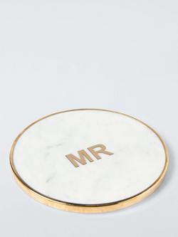 John Lewis White Marble Brass Mr Round Coaster - view 2, Natural