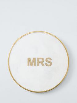 John Lewis White Marble Brass Mrs Round Coaster, Natural