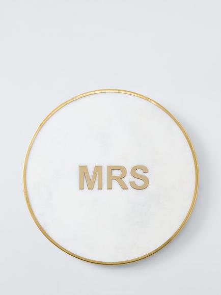 John Lewis White Marble Brass Mrs Round Coaster, Natural
